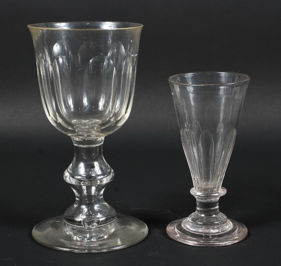 A large cut-glass goblet and a wine glass, mid to late 19th century