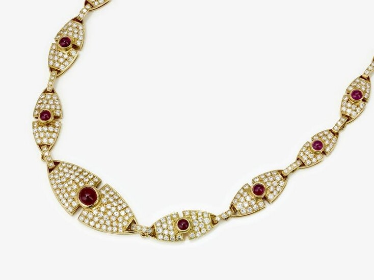 A necklace with rubies and brilliant cut diamonds