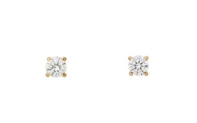 A pair of 9ct gold brilliant-cut diamond stud earrings, esti...