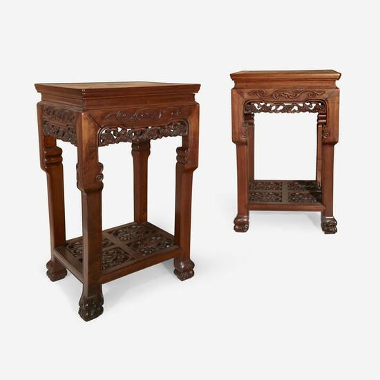 A pair of Chinese hardwood square side tables