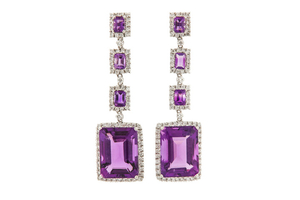 A pair of amethyst and diamond pendent earrings...