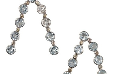A pair of aquamarine, diamond and 14k white gold earrings