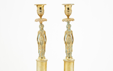 A pair of late Gustavian Stockholm candlesticks, bronze.