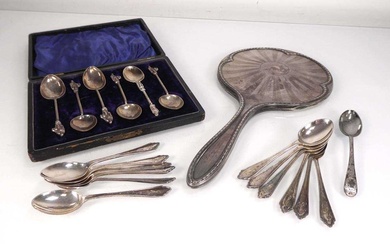 A set of six silver apostle spoons, cased, a set...