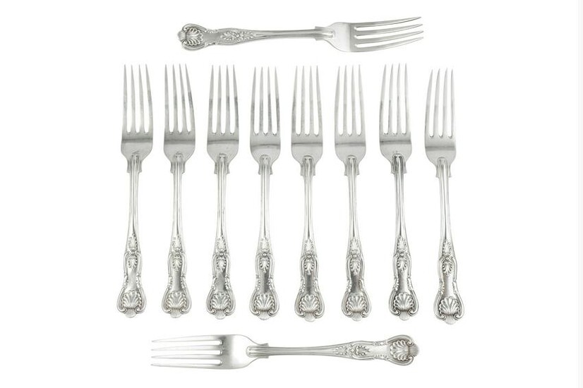 A set of ten George V sterling silver dessert forks