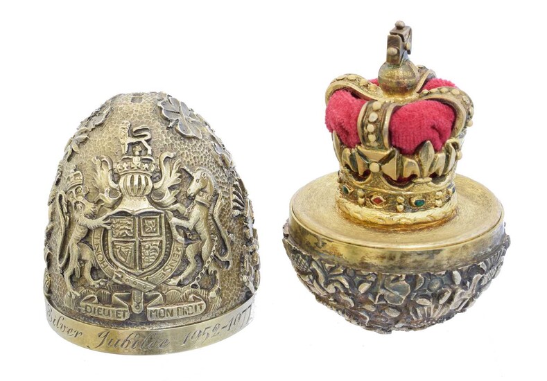 A silver gilt and enamel 'Silver Jubilee' surprise egg by Stuart Devlin