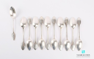 A suite of eleven silver teaspoons, the handle decorated with fillets and finished with decreasing windings.