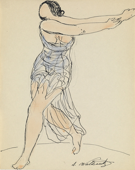 ABRAHAM WALKOWITZ Three watercolors of Isadora Duncan. Each pen and ink and watercolor...