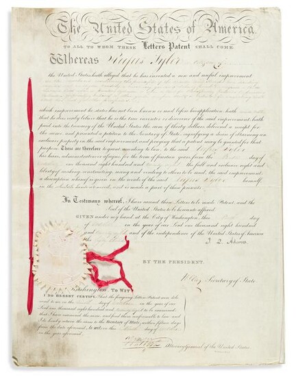 ADAMS, JOHN QUINCY. Partly-printed vellum Document