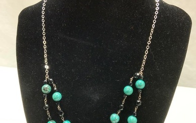 AF Sterling Silver Turquoise Bead Necklace