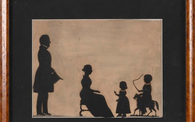 AMERICAN SCHOOL (19th Century,), Family silhouette, Paper and ink on paper, 8.5" x 11.25" sight.