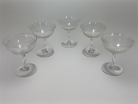 ANTIQUE BACCARAT CRYSTAL NANCY 5 CHAMPAGNE GLASSES