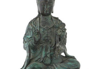 ANTIQUE CHINESE QING DYNASTY BRONZE GUANYIN FIGURE
