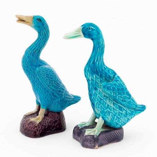ASIAN, MATCHED PAIR AUBERGINE & TURQUOISE GEESE