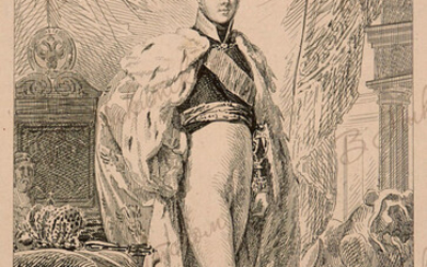 Адам П. / Adam P. по оригиналу Жерара A./ Gerard A. Портрет императора Александра I. 1826 г, поздний отпечаток. Сухая игла, офорт. Л: 36×28,5 см. Д: 27×20 см.