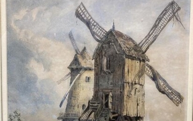 Alfred Vickers (1786 - 1868) Watercolour on paper. Windmills...