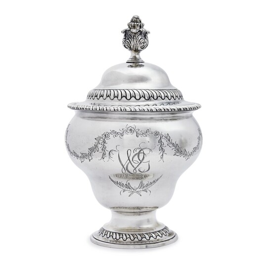 American Silver Sugar Bowl and Cover, Maker's Mark DV probably for Daniel Van Voorhis, Philadelphia or New Jersey, Circa 1780-81