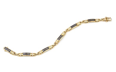 An 18ct yellow gold, sapphire and diamond bracelet, composed of...