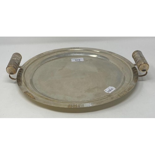 An Art Deco silver plated circular twin handled tray, 37 cm ...