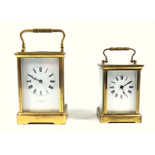 An early 20th century brass carriage clock, the full length ...