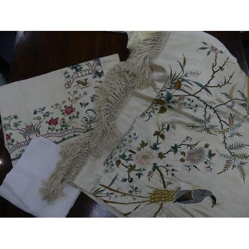 An early 20thC Chinese silk satin Wall hanging/Pelmet, the c...