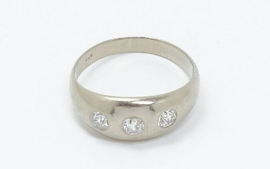 Antique 14k White Gold 3 Diamond Old European Cut Ring
