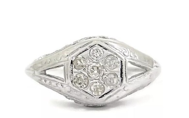Antique Art Deco 1920's Cluster Pave Diamond Filigree Ring 18K White Gold 2.28 G