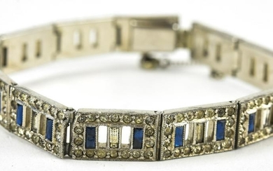Antique Art Deco Faux Sapphire Rhinestone Bracelet