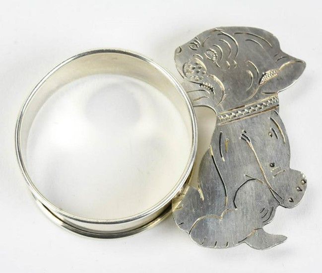 Antique Art Deco Sterling Bull Dog Napkin Ring