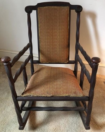 Antique Arts & Crafts Carved Turned Rocking Chair