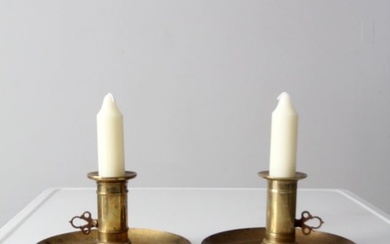 Antique Brass Push-Up Candle Holders Pair