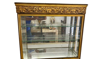 Antique French Gilt Wood & Glass Wall Display Cabinet