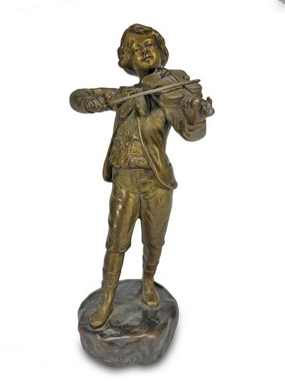 Antique French violinist bronze sculpture, signed