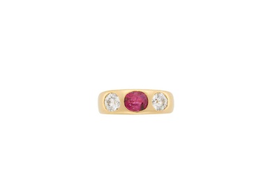 Antique Rose Gold, Ruby and Diamond Gypsy Ring