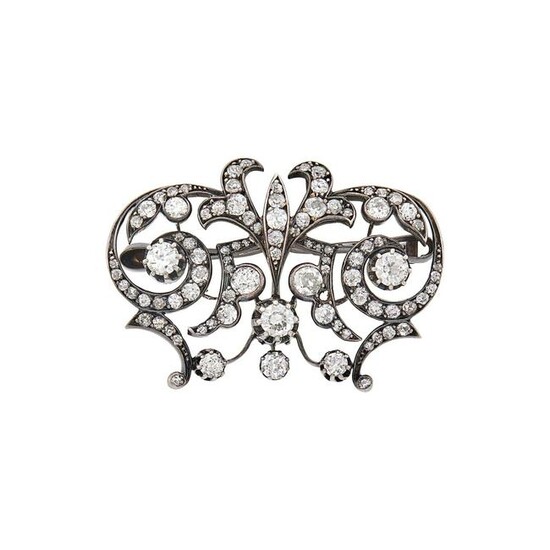 Antique Silver, Gold and Diamond Brooch