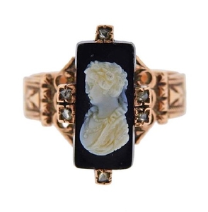 Antique Victorian 14k Gold Hardstone Cameo Ring