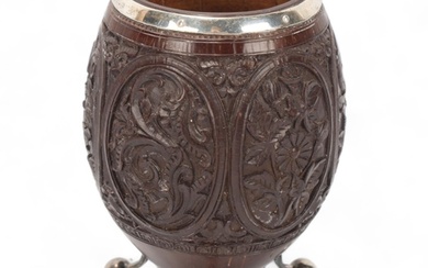 Antique coconut vase, late 18th/early 19th century, with unm...