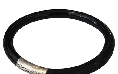 Art Deco Black Bakelite Bangle Bracelet with Sterling Accent