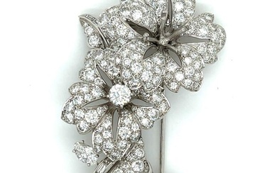 Art Deco Platinum 8.40 Ct. Diamond Flower Brooch