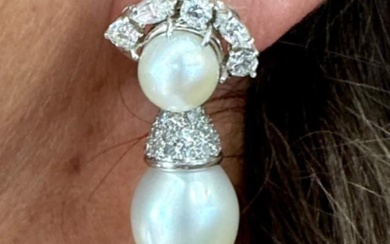 Art Deco Platinum Diamond & South Sea Pearl Earrings
