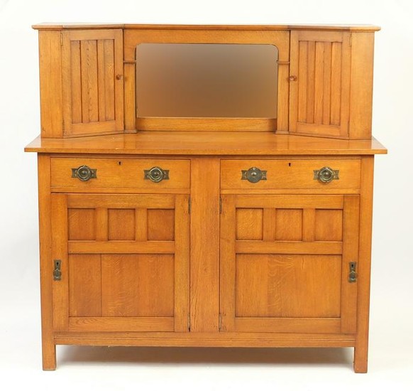 Arts & Crafts oak side cabinet with mirrored back