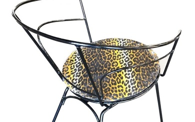 Atomic Age Iron Wire Side Armchair w/ Leopard Print Seat Pair