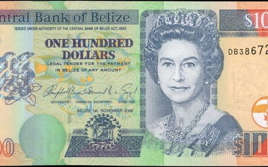 BELIZE. Central Bank of Belize. 100 Dollars, 2006. P-71b. Uncirculated.