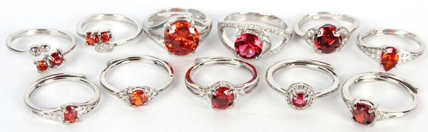 BRAND NEW STERLING ADJUSTABLE RED GLASS RINGS