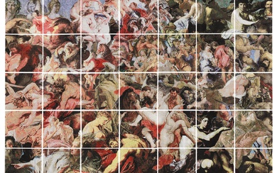 Barbara Broekman (1955-) 'Evil', tapestry, double woven in the complex Jacquard technique. H. 302 x W. 425 cm, consisting of 35 tapestries of 60 x 60 cm. For the ‘Good’ and ‘Evil’ series Broekman used scenes from paintings by Rubens, Veronese, Tiepo