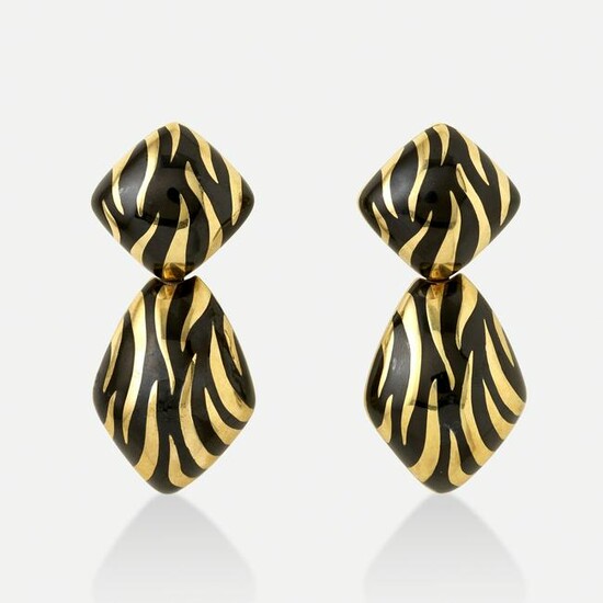Black enamel and gold earrings