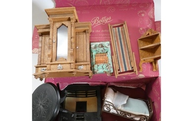 Box of good quality antique & vintage dolls house furniture ...