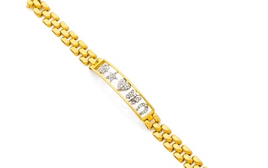 Bracelet en or jaune 18k (750‰) à maillons fantaisie, au centre un motif rectangulaire bombé,...