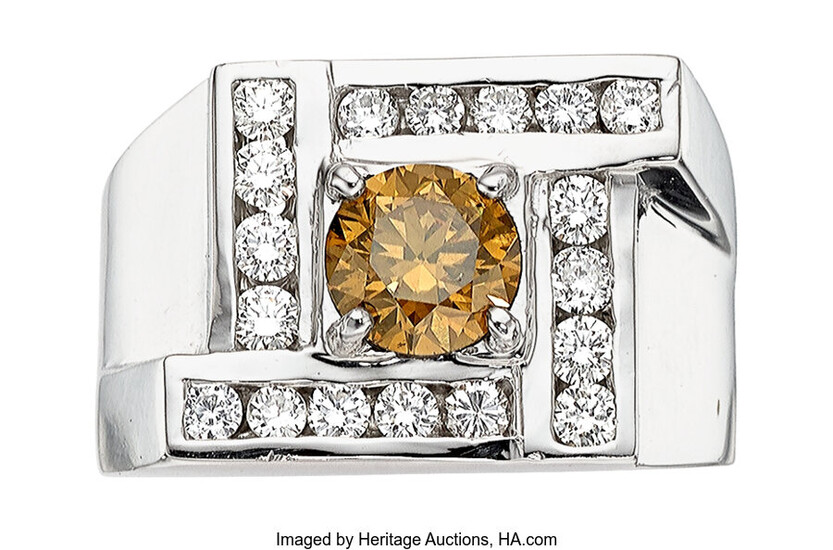 Brown Diamond, Diamond, White Gold Ring Stones: Round brilliant-cut...