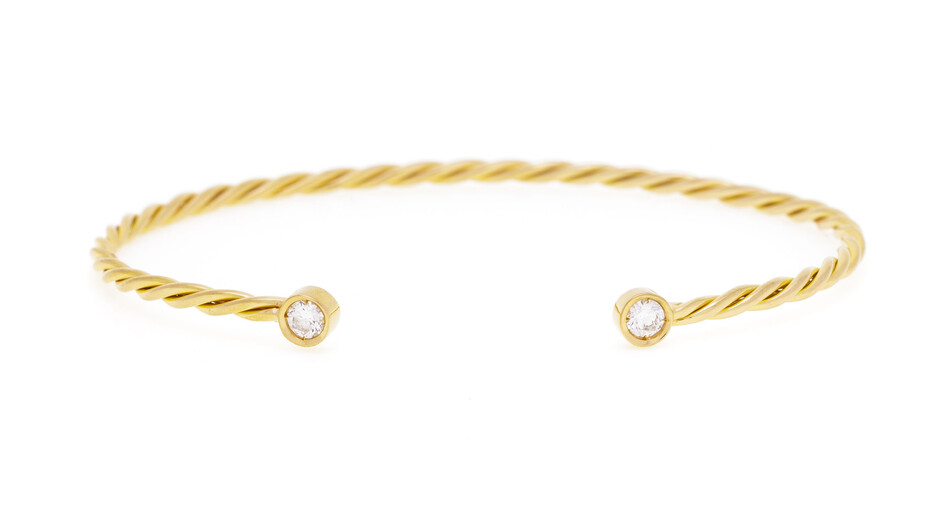 Bucherer, bracelet semi-rigide or rose 750 torsadé serti de diamants taille brillant, circ. 16 cm, boîte
